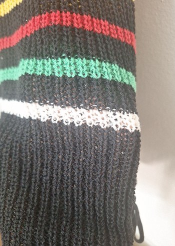 Çizgili Bohem Mini Triko Elbise - Görsel 2