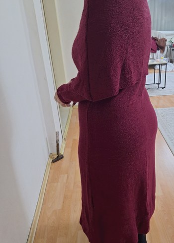 Bordo Uzun Örme Elbise - Görsel 4
