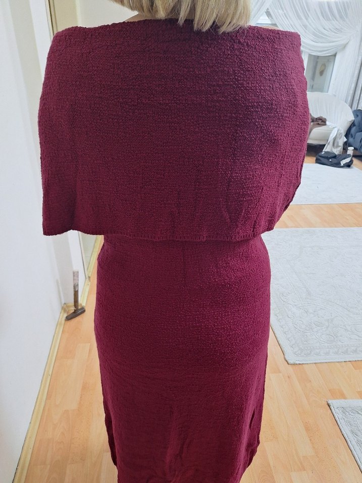 Bordo Uzun Örme Elbise - Görsel 5