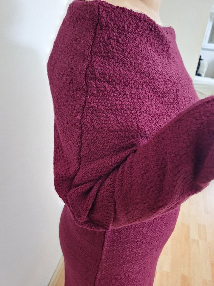 Bordo Uzun Örme Elbise - Görsel 2