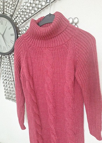 Bordo Bohem Boğazlı Uzun Triko Kadın elbise - Görsel 2