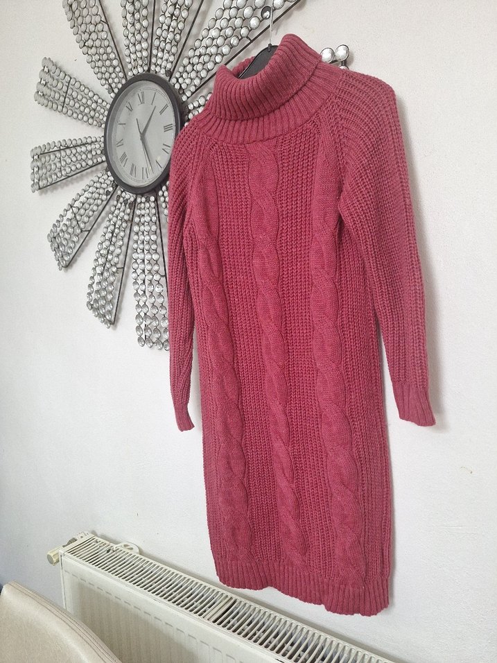 Bordo Bohem Boğazlı Uzun Triko Kadın elbise - Görsel 5