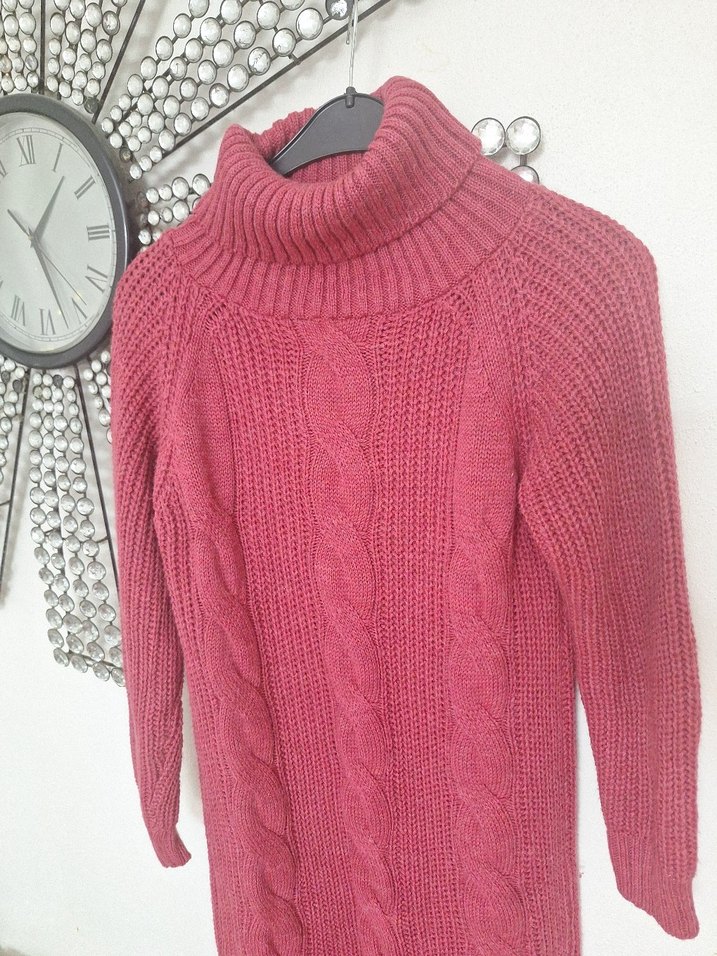 Bordo Bohem Boğazlı Uzun Triko Kadın elbise - Görsel 2