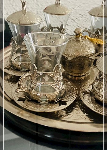 Gümüş İşlemeli 6'lı Çay seti ( tepsi ve şekerlik dahil) - Görsel 5