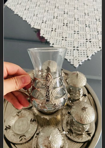 Gümüş İşlemeli 6'lı Çay seti ( tepsi ve şekerlik dahil) - Görsel 2