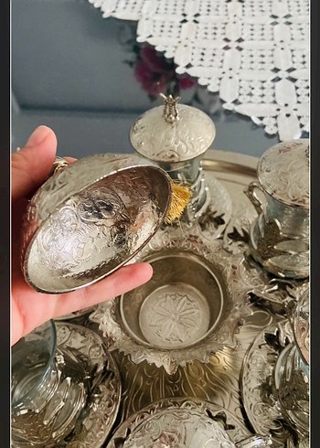 Gümüş İşlemeli 6'lı Çay seti ( tepsi ve şekerlik dahil) - Görsel 3