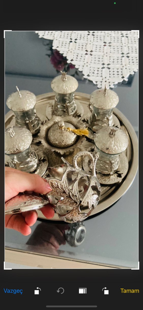 Gümüş İşlemeli 6'lı Çay seti ( tepsi ve şekerlik dahil) - Görsel 4