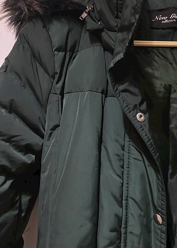 Uzun koyu zümrüt Kürklü Kadın Kışlık Mont - Görsel 5