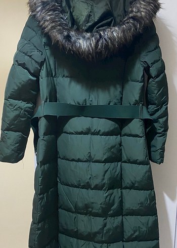 Uzun koyu zümrüt Kürklü Kadın Kışlık Mont - Görsel 4