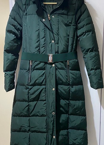 Uzun koyu zümrüt Kürklü Kadın Kışlık Mont - Görsel 2