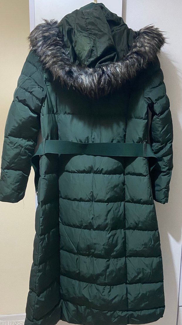 Uzun koyu zümrüt Kürklü Kadın Kışlık Mont - Görsel 4