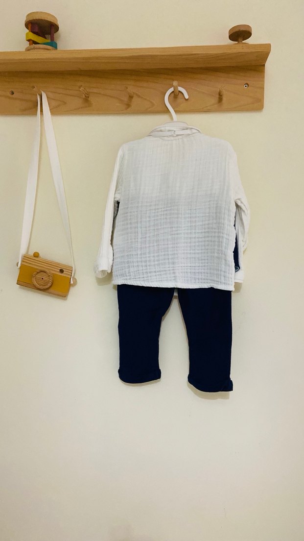 Düğmeli Erkek Bebek Mavi Yelekli Takım (12-18ay) - Görsel 5