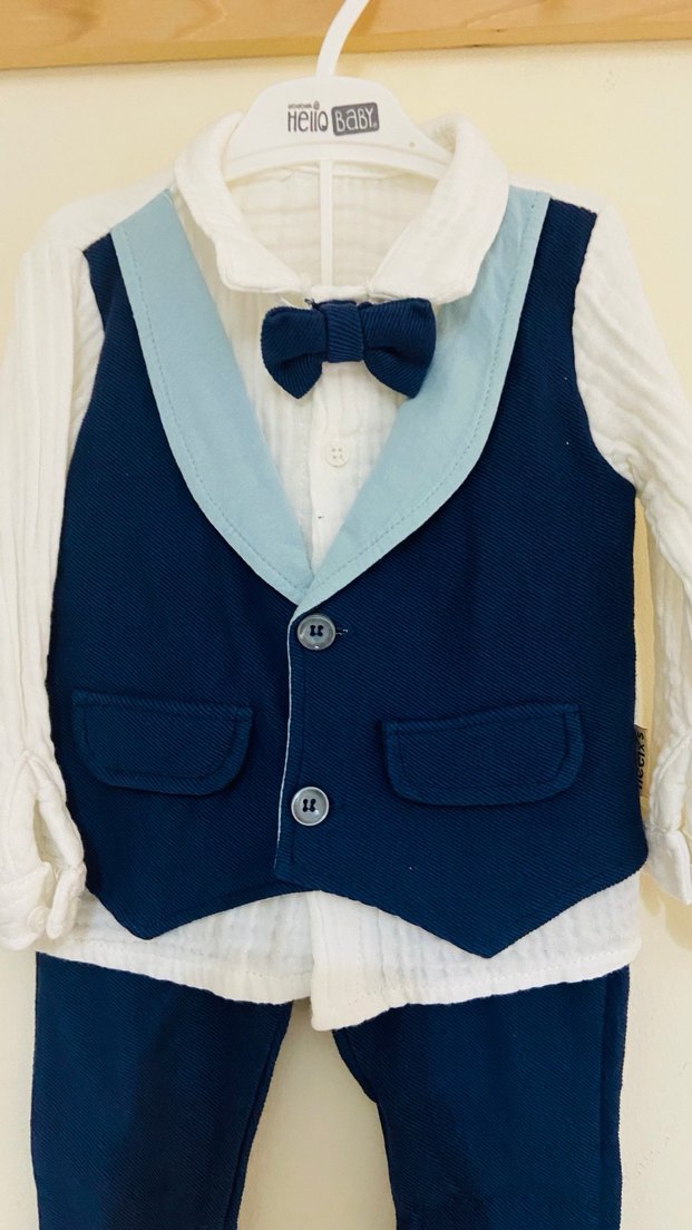 Düğmeli Erkek Bebek Mavi Yelekli Takım (12-18ay) - Görsel 2