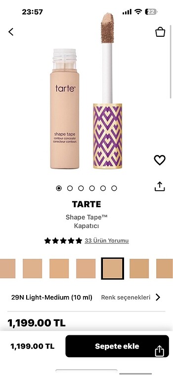  Beden Renk TARTE SHAPE TAPE