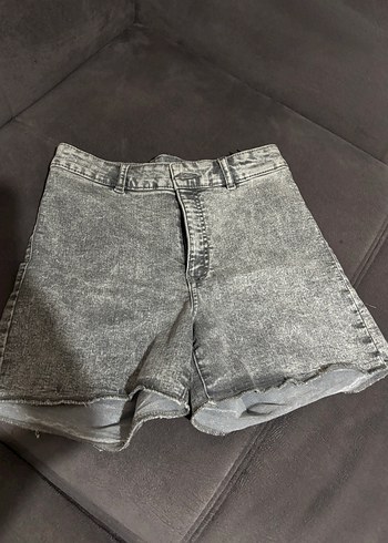 H&M Yuksek Bel Gri Denim Sort