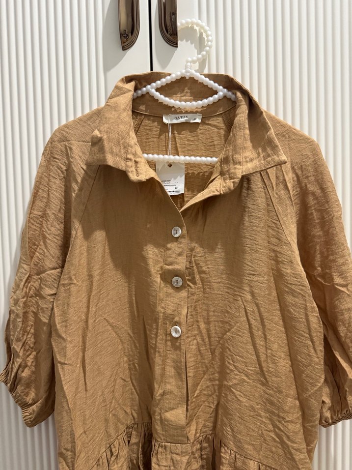 Bej Düğmeli Uzun Keten Elbise - Görsel 2