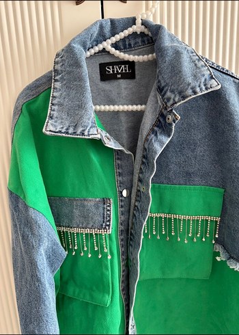 Düğmeli Yeşil Denim Ceket - Görsel 2