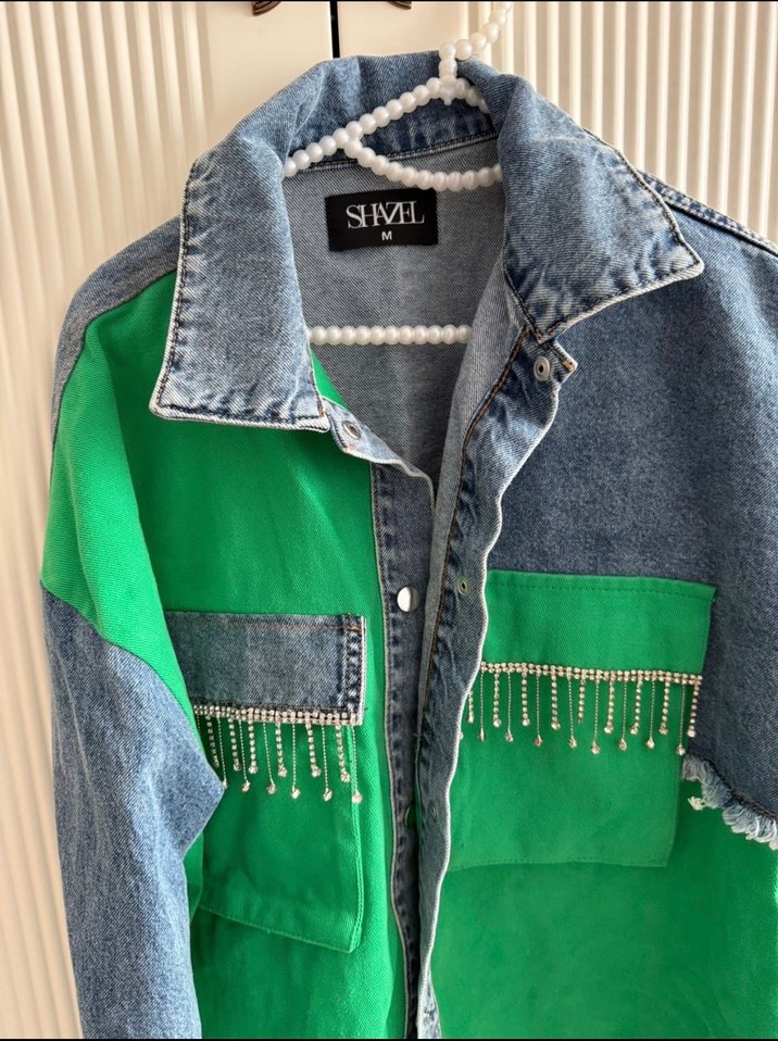 Düğmeli Yeşil Denim Ceket - Görsel 2