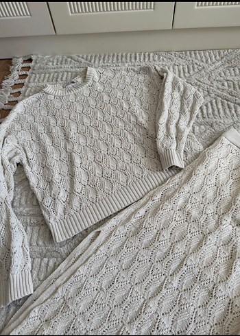 Bohem Uzun Kollu Örgü Kadın Kazak Etek Takım - Görsel 2