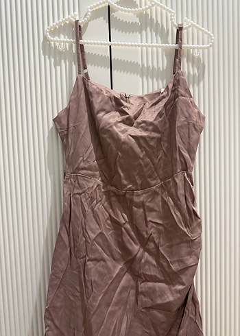 Drapeli Kahverengi Keten Uzun Elbise - Görsel 2