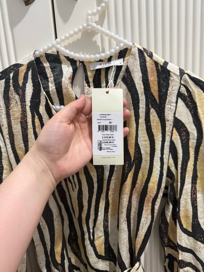 Kahverengi Zebra Desenli Mini Kadın Elbise - Görsel 2