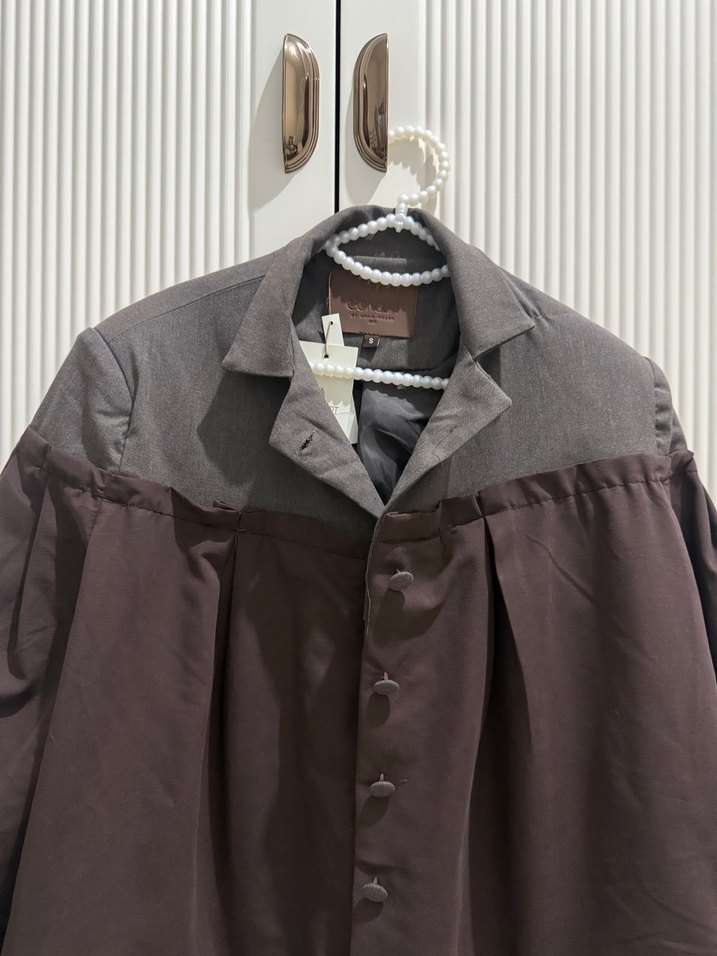 Düğmeli Kahverengi Gri Midi Kadın Ceket - Görsel 2