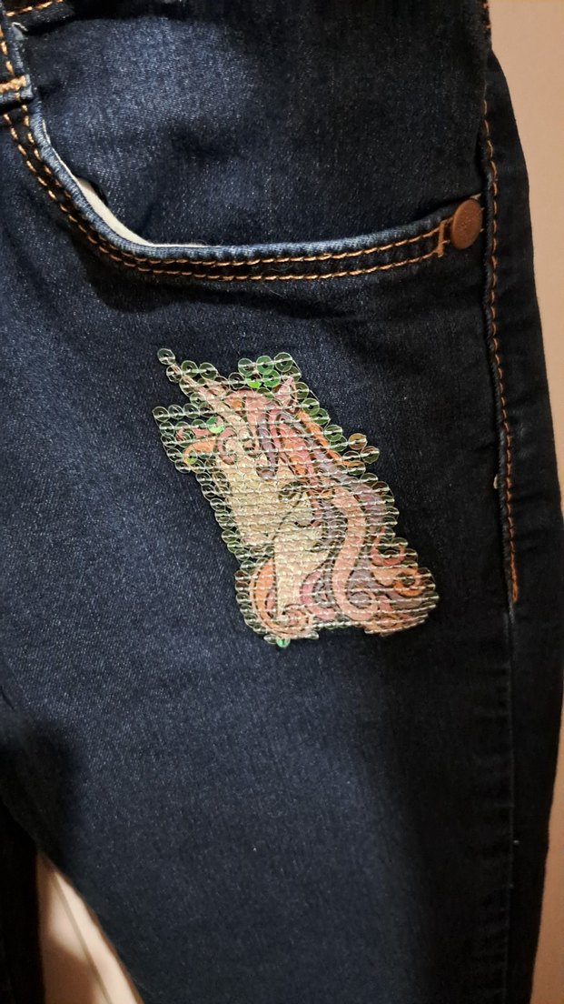 Kız Çocuk Koyu Mavi Nakışlı Kot Pantolon - Görsel 2