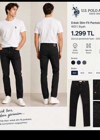 U.S Polo Assn. Erkek Slim Fit Siyah Pantolon