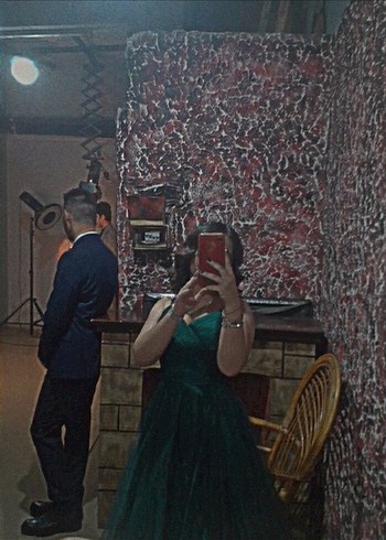 Zarif Drapeli Uzun Yeşil Abiye Elbise - Görsel 6