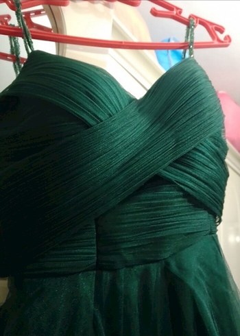 Zarif Drapeli Uzun Yeşil Abiye Elbise - Görsel 2