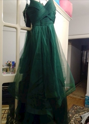 Zarif Drapeli Uzun Yeşil Abiye Elbise - Görsel 4