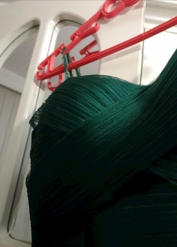 Zarif Drapeli Uzun Yeşil Abiye Elbise - Görsel 5