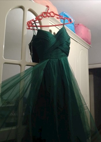 Zarif Drapeli Uzun Yeşil Abiye Elbise - Görsel 3