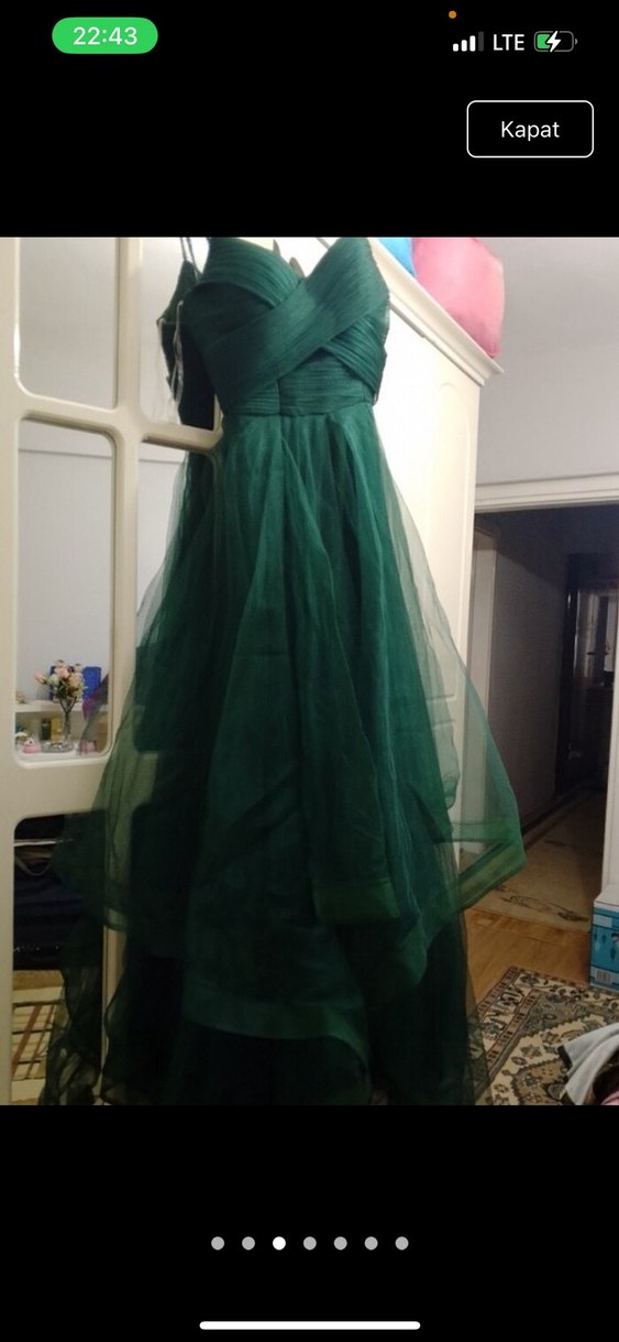 Zarif Drapeli Uzun Yeşil Abiye Elbise - Görsel 4
