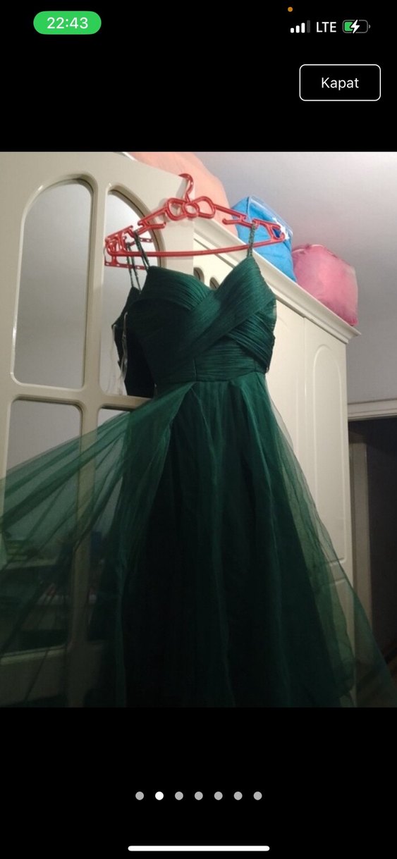 Zarif Drapeli Uzun Yeşil Abiye Elbise - Görsel 3