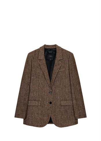Zara Kahverengi Melanj Kumas Blazer Ceket