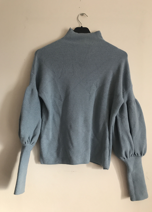 Turkuaz boğazlı knitwear balon kol kazak