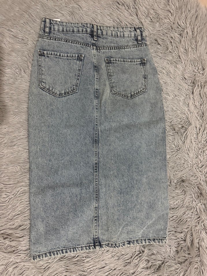 Gri Midi Denim Etek - Görsel 2