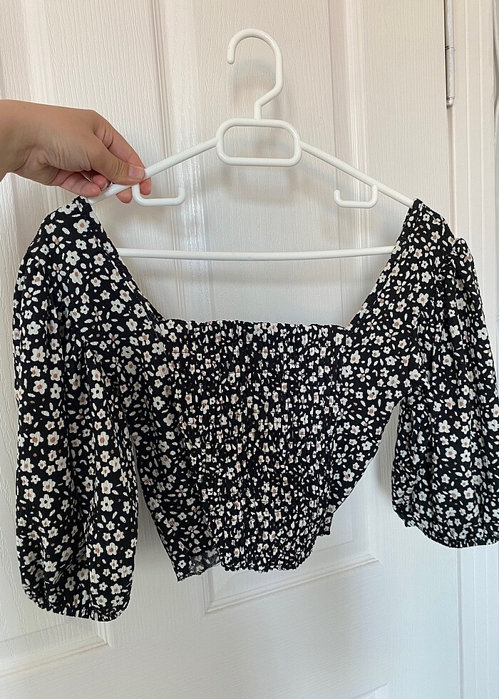 Balon kol çiçekli bluz - Görsel 4