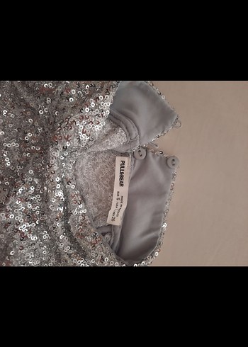 Gri Payetli Yüksek Yakalı Kadın Bluz - Görsel 3