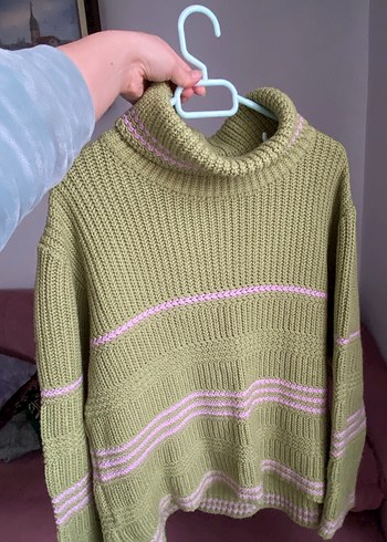 Kadın Haki Boğazlı Triko Kazak - Görsel 3