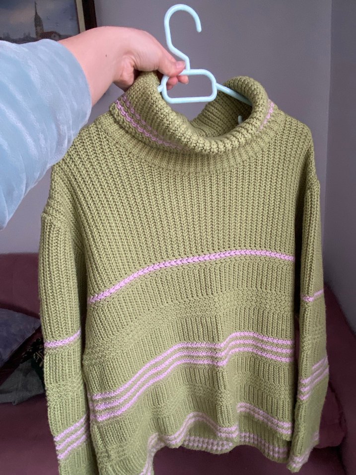 Kadın Haki Boğazlı Triko Kazak - Görsel 3