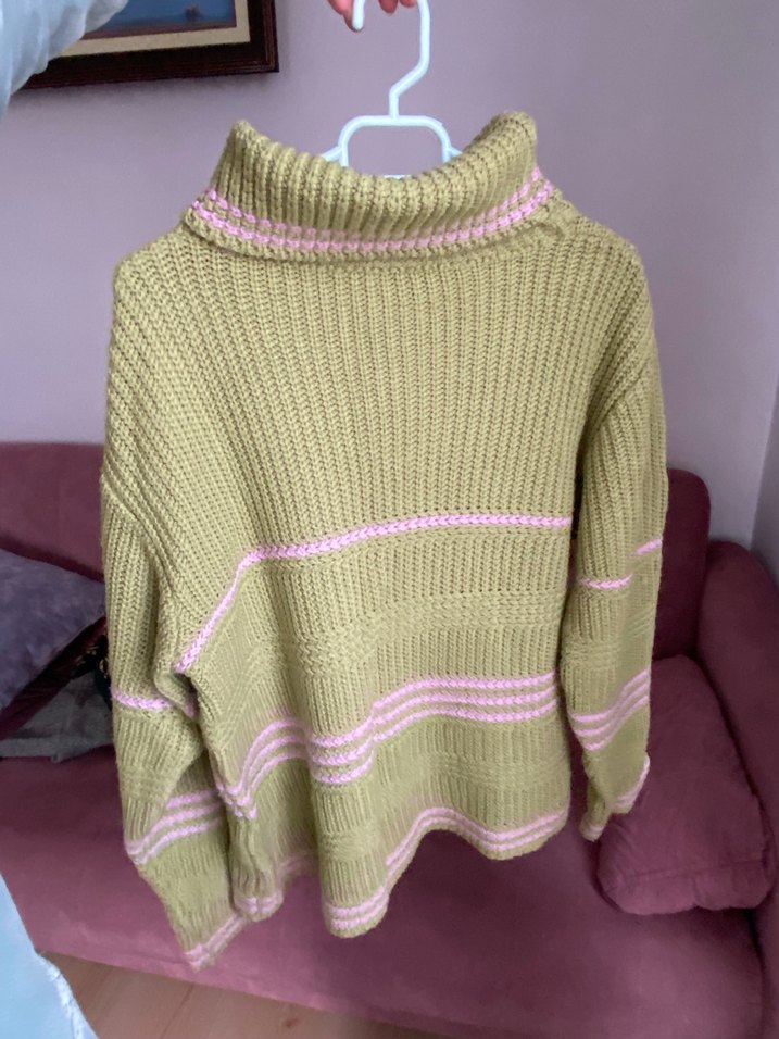 Kadın Haki Boğazlı Triko Kazak - Görsel 2