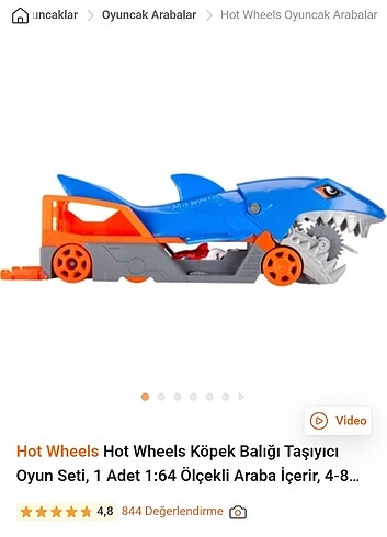 Hot Wheels Köpek Balığı Taşıyıcı Oyun Seti araba yutan