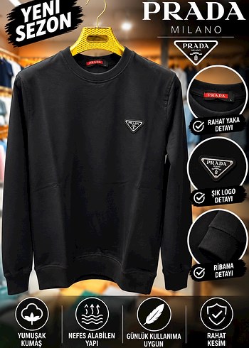 Prada Siyah Bisiklet Yaka Sweatshirt