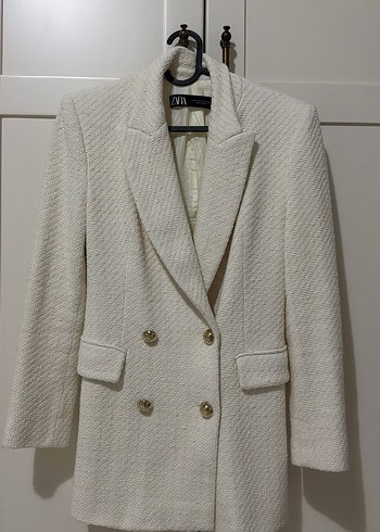 Zara Ekru Dokulu Cift Sirali Blazer 36 38 Beden Araligi