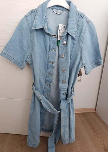 Kemerli Mavi Denim elbise - Görsel 3