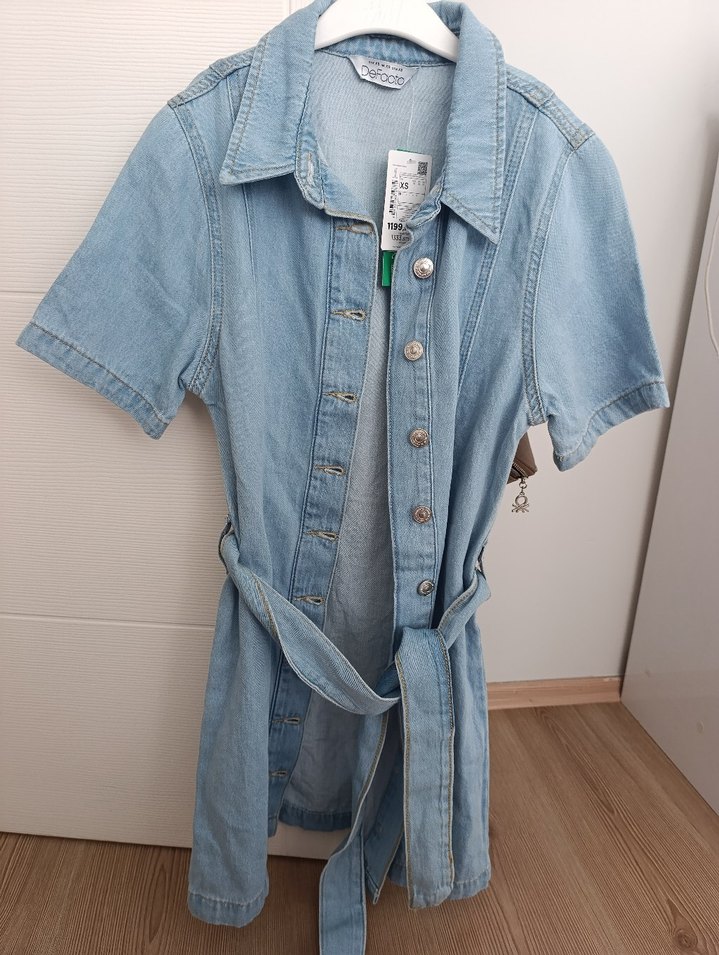 Kemerli Mavi Denim elbise - Görsel 3