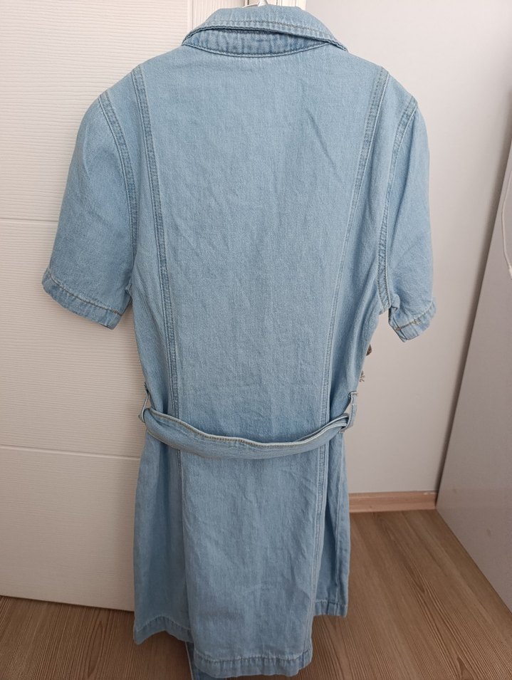 Kemerli Mavi Denim elbise - Görsel 4