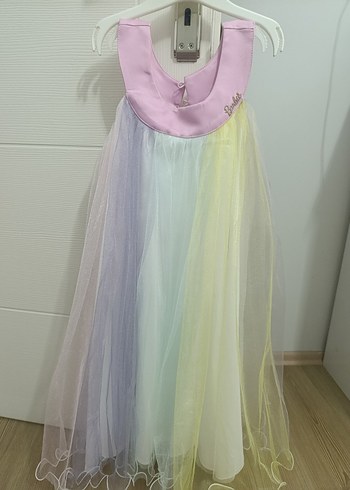 Barbie Pastel Renkli Kolsuz Kız Elbisesi - Görsel 5